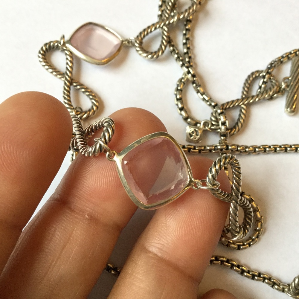 David Yurman Rose Chalcedony Station Necklace in Sterling Cable